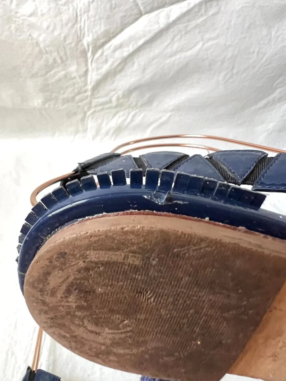 Tory Burch sandals blue patent leather womens 7.5 flat slingback Freya fringe